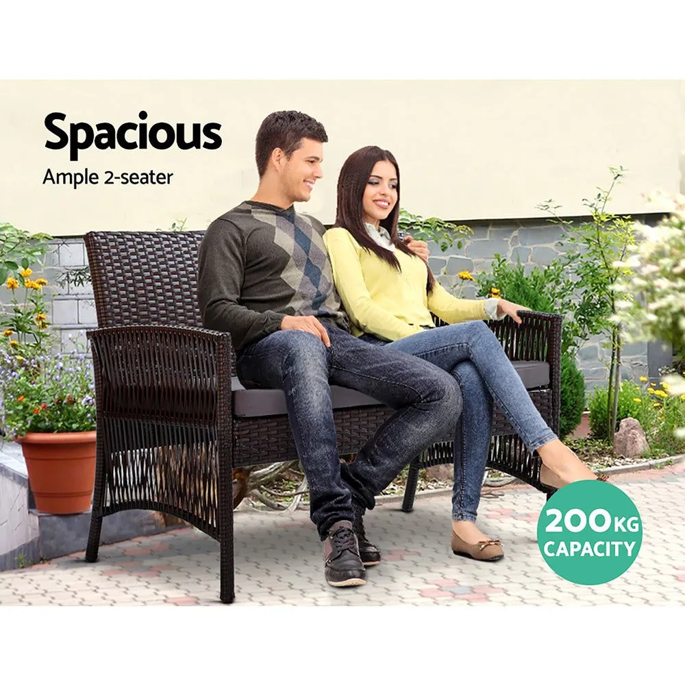 Gardeon Four Piece Outdoor Furniture Lounge Setting Wicker Dining Set Black