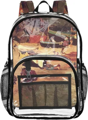 Girls Backpack for Kids Fishing Boats Capri Albert Bierstadt Clear Bag for Women Travel School Clear Plastic Bag Pvc