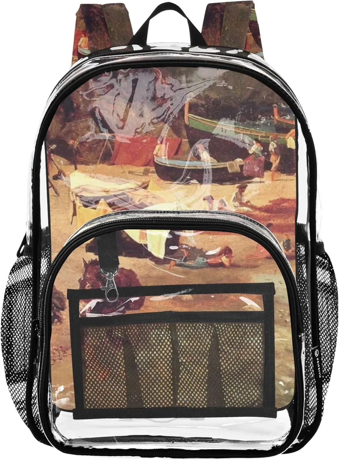 Girls Backpack for Kids Fishing Boats Capri Albert Bierstadt Clear Bag for Women Travel School Clear Plastic Bag Pvc