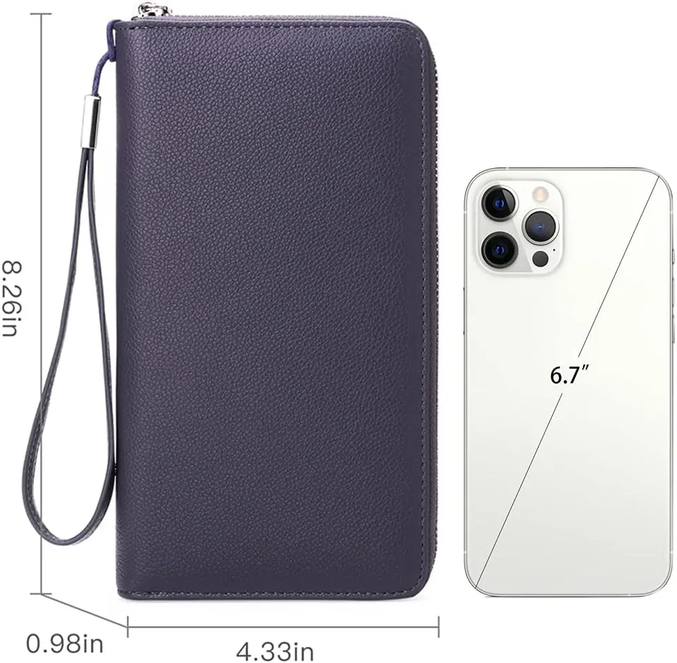 GOIACII Womens Wallet RFID Blocking Leather Zip Around Wallet Large Capacity Long Purse Credit Card Clutch Wristlet
