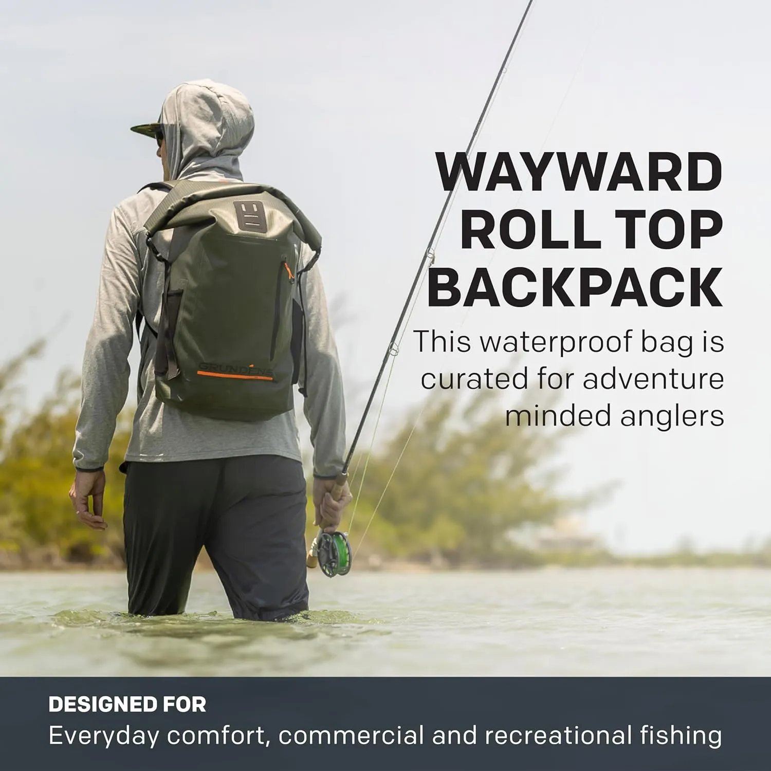 Grundns Wayward Roll Top Backpack | Waterproof, 38L, Deep Depths