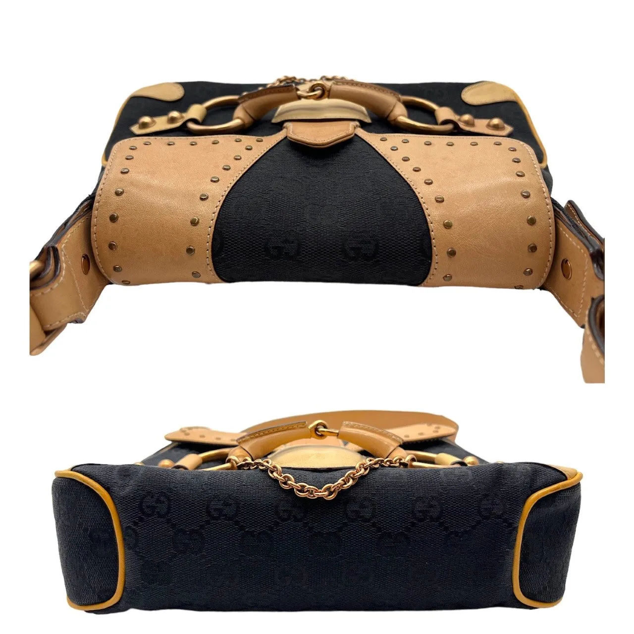 Gucci Monogram Rose Gold Horsebit Handbag