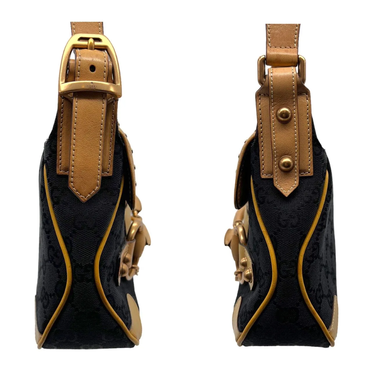 Gucci Monogram Rose Gold Horsebit Handbag