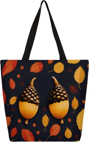 Hazelnut Leaf Large Capacity Canvas Tote Bag Stylish Handheld Shoulder Bag Reusable Shopping Bag for Work Travel Beach Trips Shopping