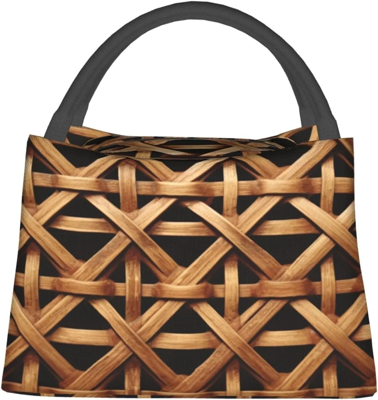Insulated Lunch Box Wicker Woven Grid Lunch Bag for Women Men Cooler Bag Lunch Tote Bag for Picnic Work