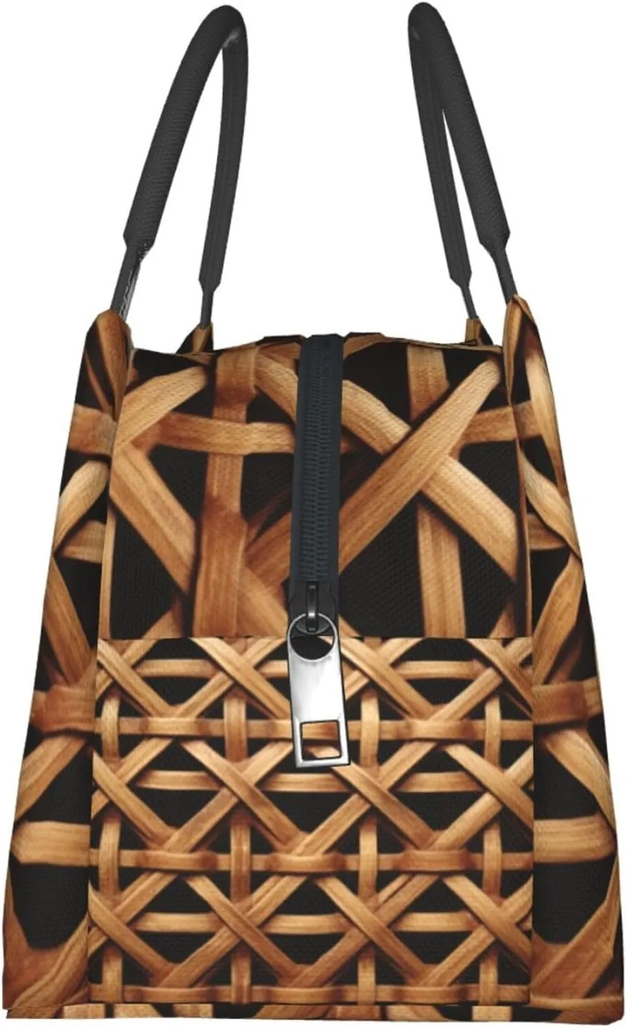 Insulated Lunch Box Wicker Woven Grid Lunch Bag for Women Men Cooler Bag Lunch Tote Bag for Picnic Work