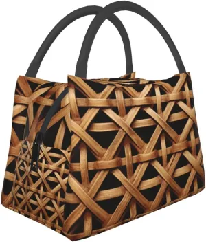 Insulated Lunch Box Wicker Woven Grid Lunch Bag for Women Men Cooler Bag Lunch Tote Bag for Picnic Work