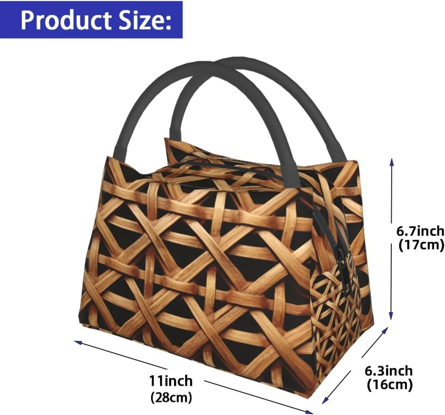 Insulated Lunch Box Wicker Woven Grid Lunch Bag for Women Men Cooler Bag Lunch Tote Bag for Picnic Work