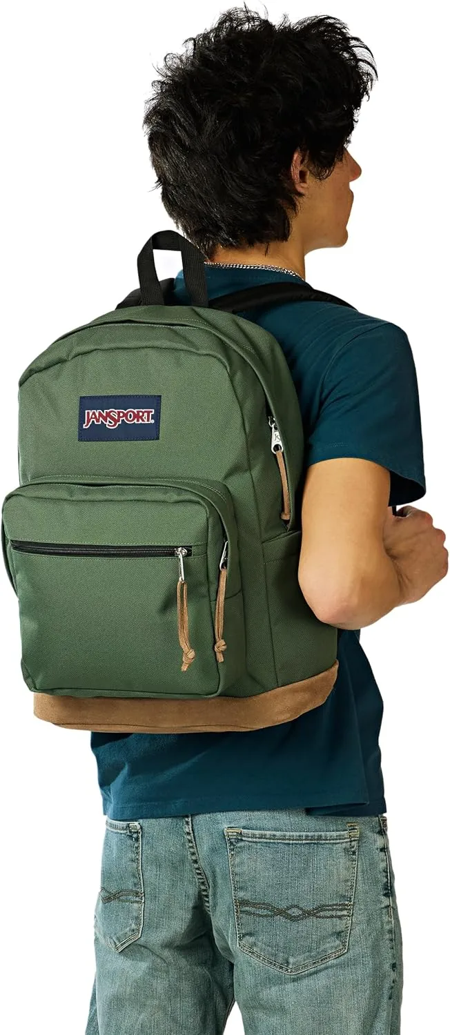 JanSport Right Pack Premium Backpack - Durable Daypack with Padded 15" Laptop Sleeve, Spacious Main Compartment & Integrated Water Bottle Pocket, Cargo Green