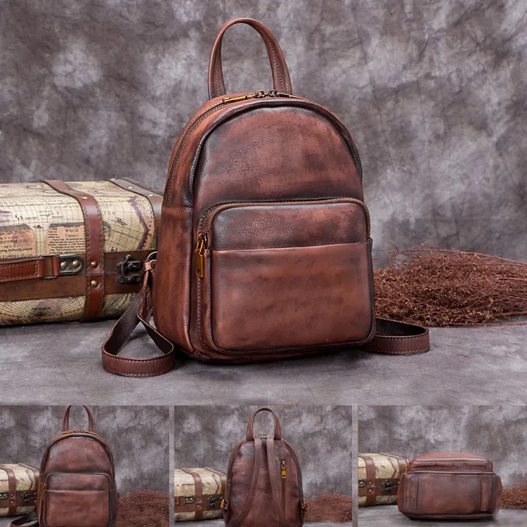 Ladies Genuine Leather Small Backpack Purse Cool Backpacks for Women