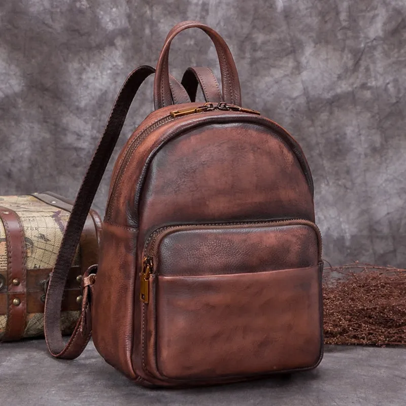 Ladies Genuine Leather Small Backpack Purse Cool Backpacks for Women
