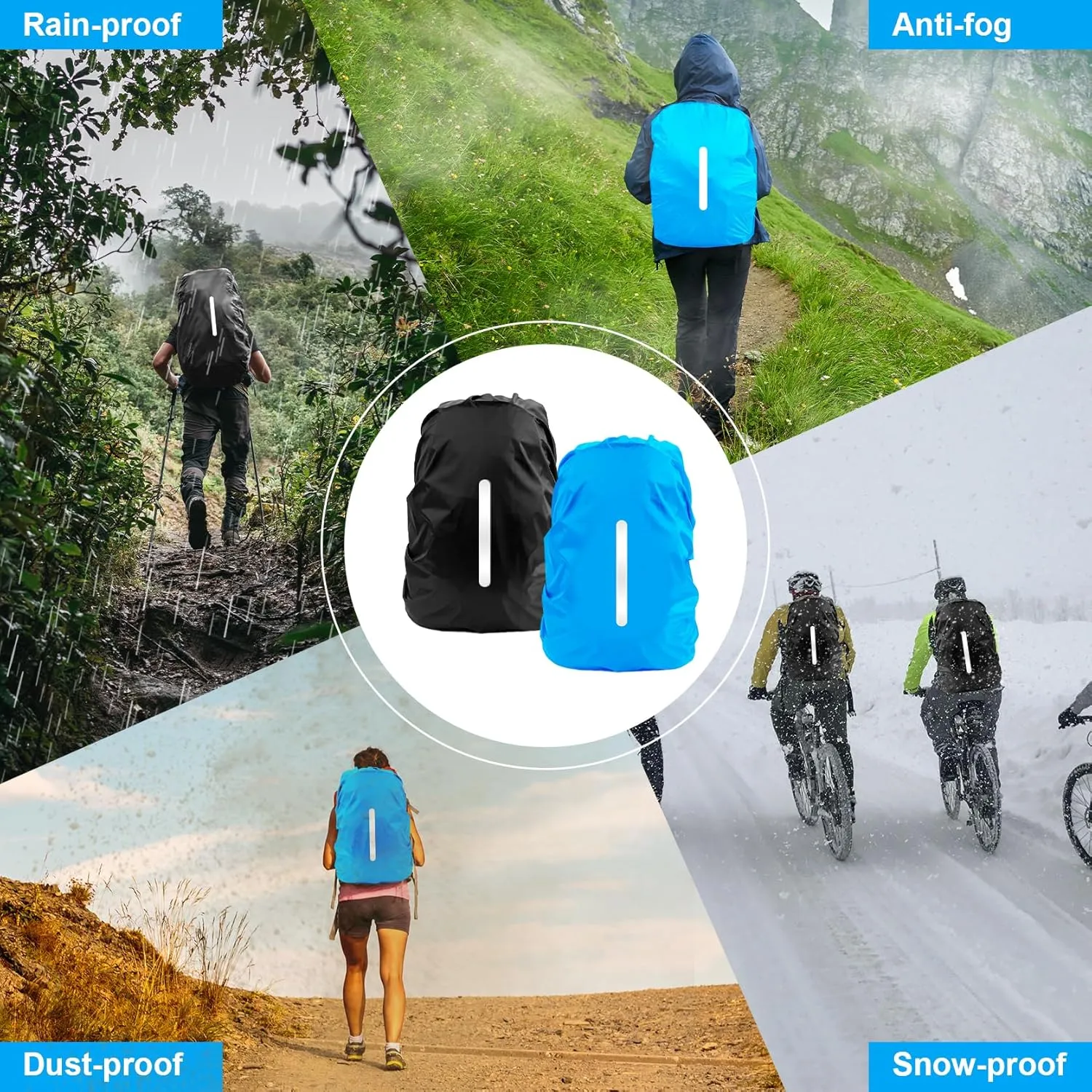 LAMA 2 Pack Waterproof Rain Cover for Backpack, Reflective Rucksack Rain Cover for Anti-dust/Anti-Theft/Bicycling/Hiking/Camping/Traveling/Outdoor Activities (1 Pcs Black   1 Pcs Blue, M)