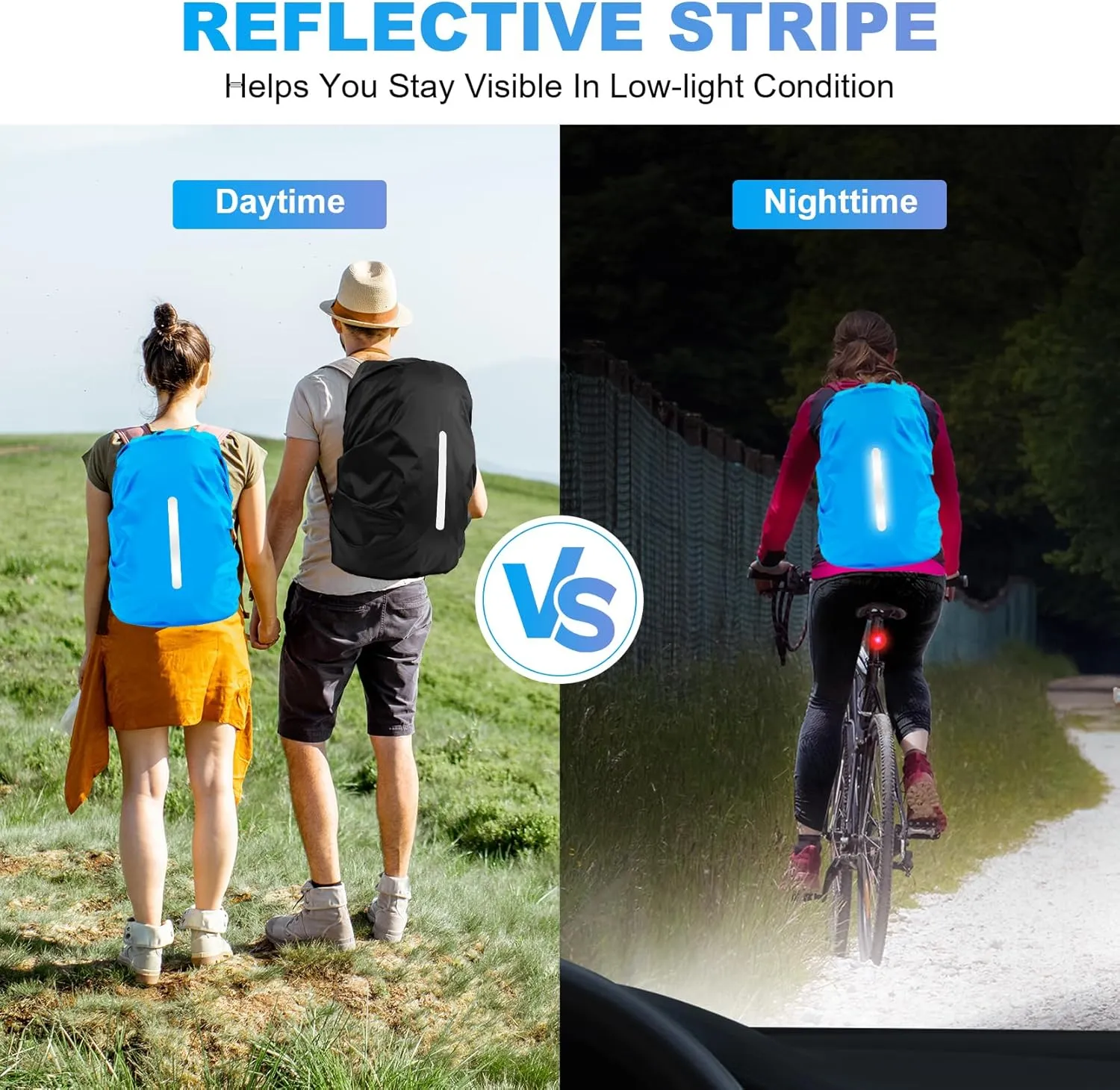 LAMA 2 Pack Waterproof Rain Cover for Backpack, Reflective Rucksack Rain Cover for Anti-dust/Anti-Theft/Bicycling/Hiking/Camping/Traveling/Outdoor Activities (1 Pcs Black   1 Pcs Blue, M)
