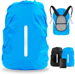 LAMA 2 Pack Waterproof Rain Cover for Backpack, Reflective Rucksack Rain Cover for Anti-dust/Anti-Theft/Bicycling/Hiking/Camping/Traveling/Outdoor Activities (1 Pcs Black   1 Pcs Blue, M)