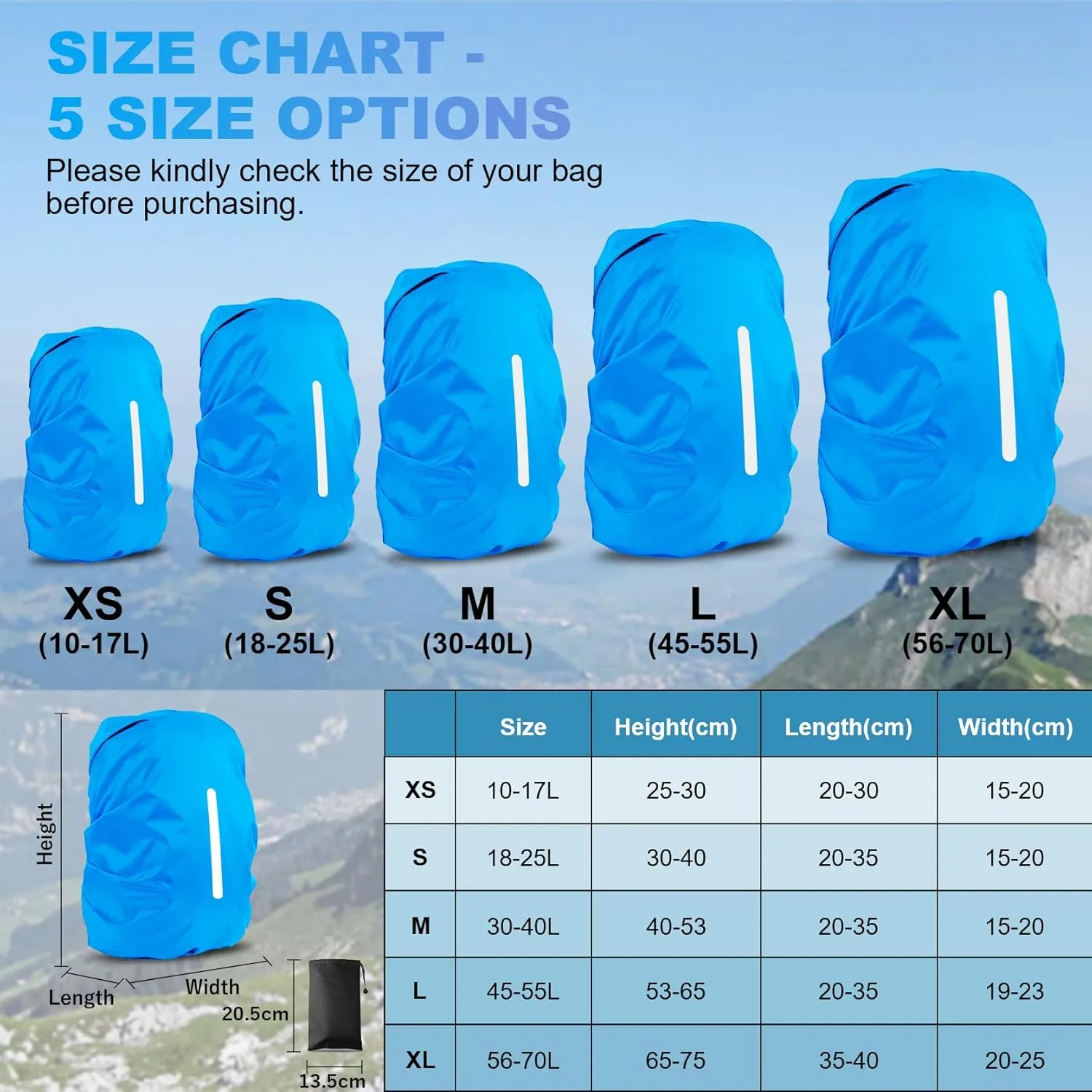 LAMA 2 Pack Waterproof Rain Cover for Backpack, Reflective Rucksack Rain Cover for Anti-dust/Anti-Theft/Bicycling/Hiking/Camping/Traveling/Outdoor Activities (1 Pcs Black   1 Pcs Blue, M)