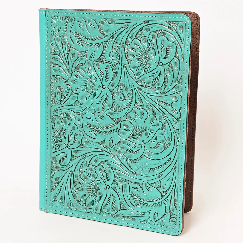 Lancaster Turquoise Hand Tooled Leather Portfolio