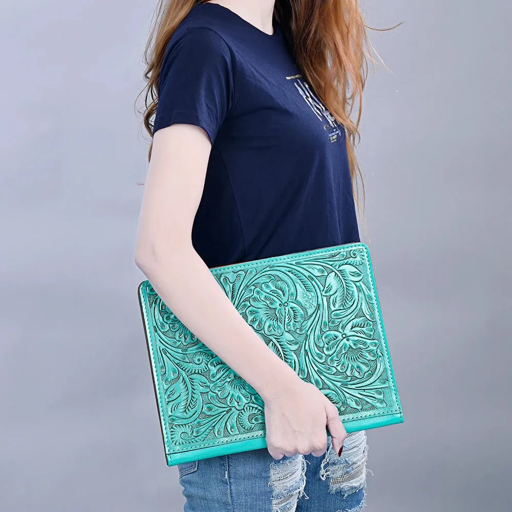Lancaster Turquoise Hand Tooled Leather Portfolio