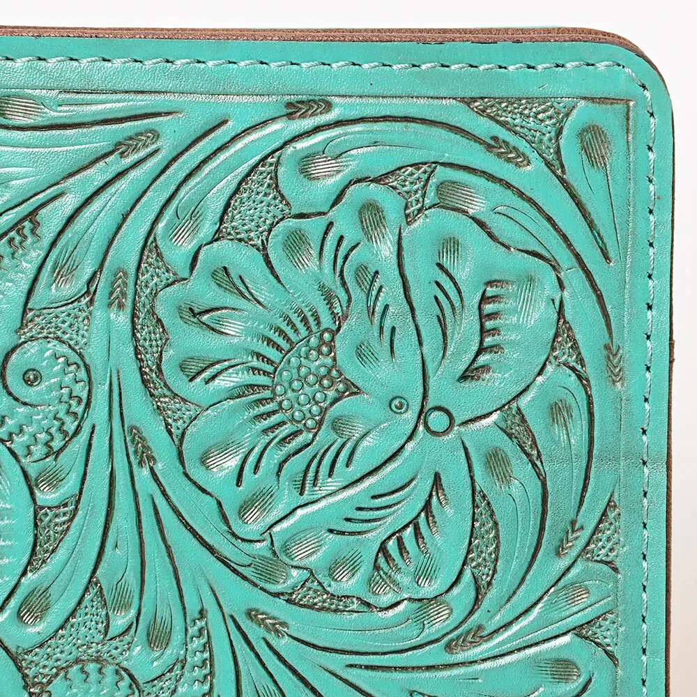 Lancaster Turquoise Hand Tooled Leather Portfolio
