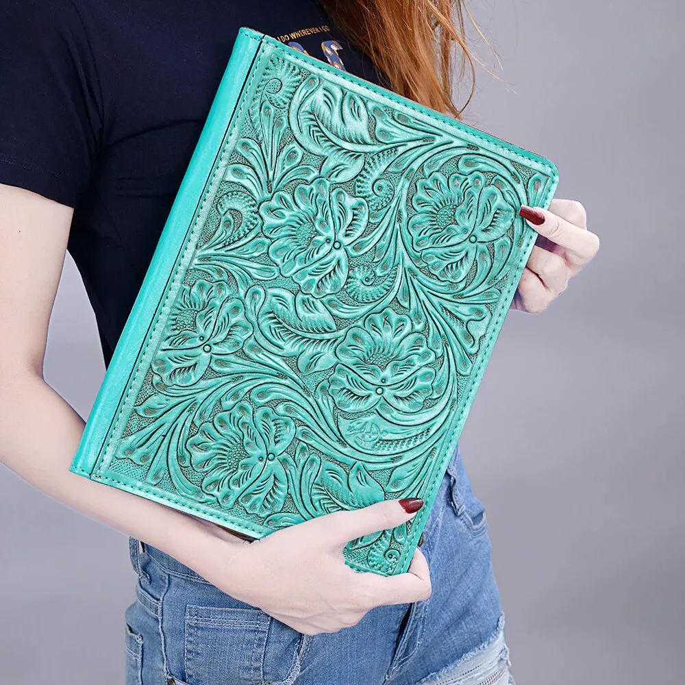 Lancaster Turquoise Hand Tooled Leather Portfolio