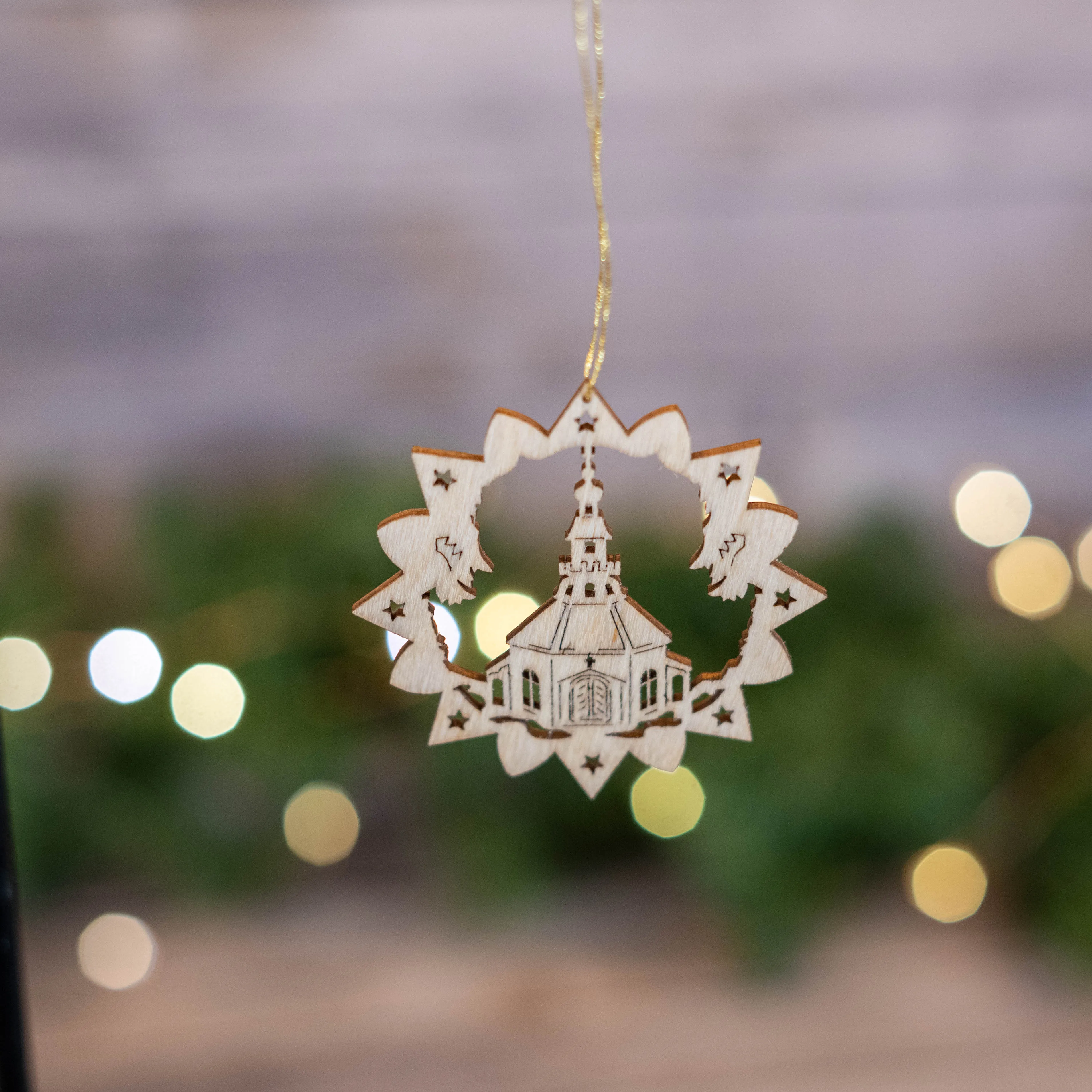 Laser Cut Star Ornament with Seiffen church