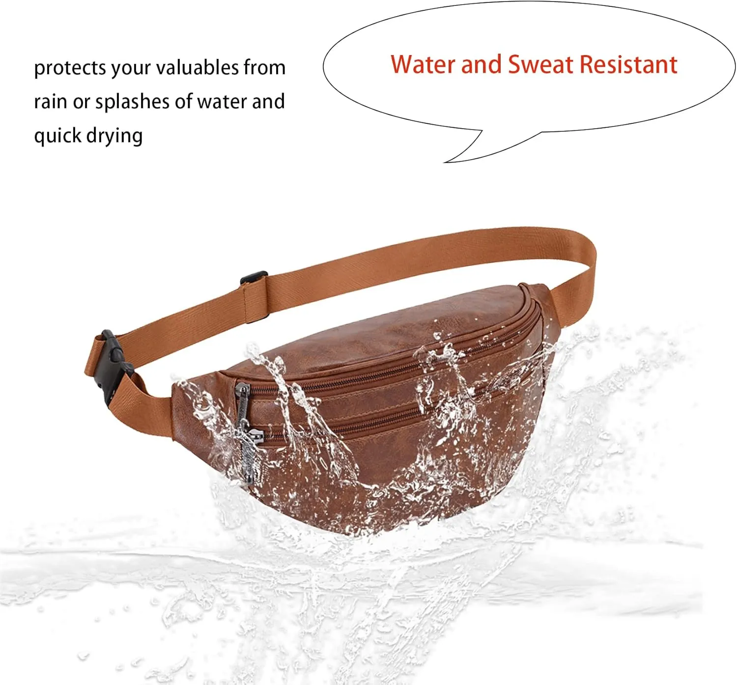 Leather Fanny Packs for Men Women, Brown Belt Bag Fashionable Waist Pack Sling Crossbody Bags Purse for Casual Workout Travel Camping Hiking Walking