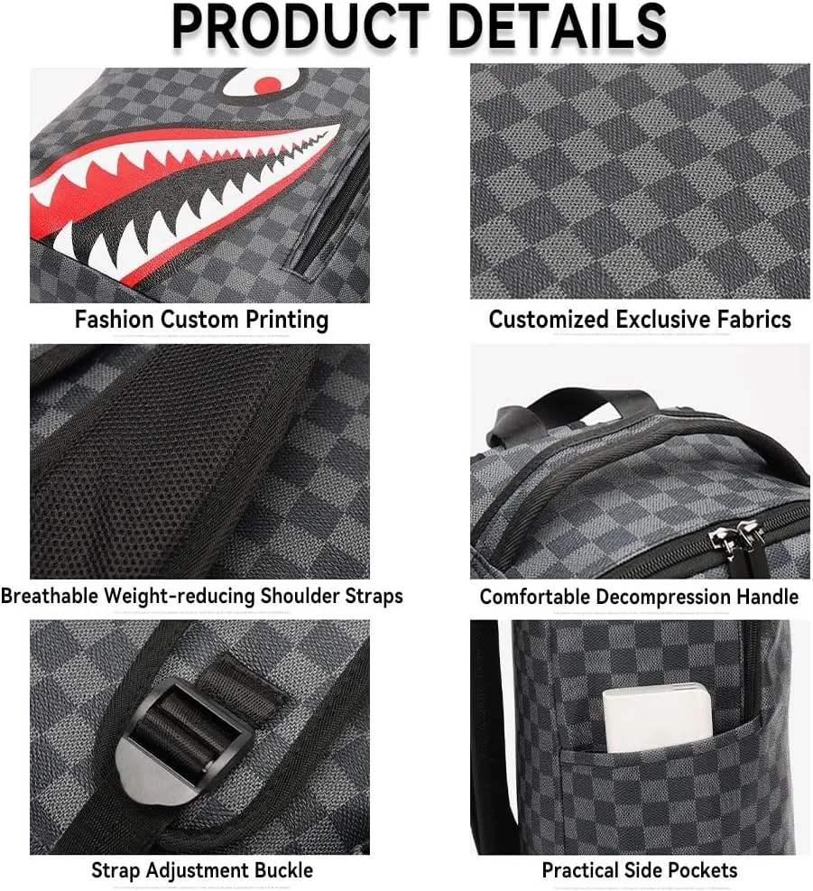 Leisure Shark Backpack Business Large Capacity Men's Campus Outward Travel Bag (D3,Large)
