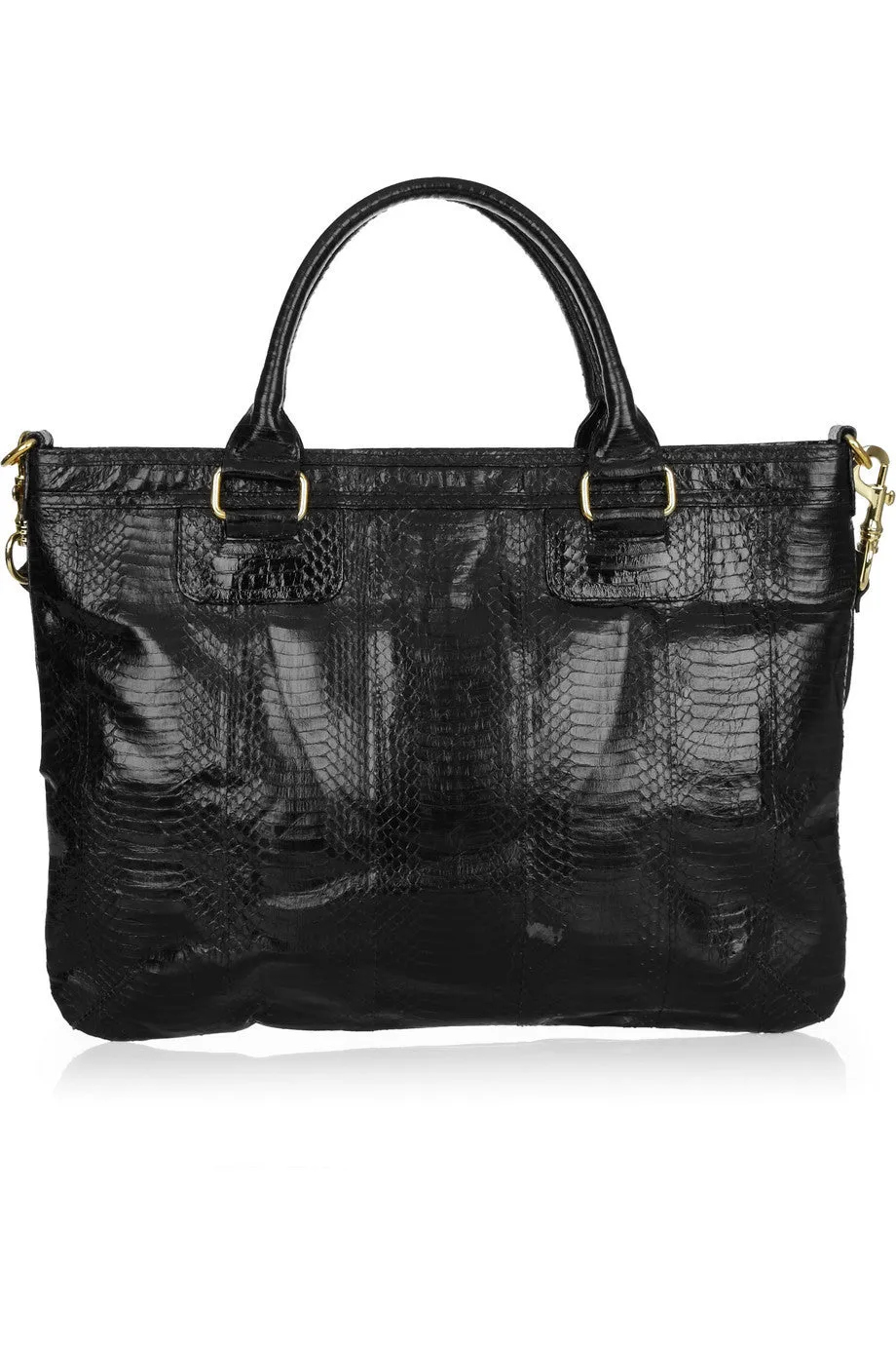 LUXURY EVERYDAY BLACK SNAKESKIN AND LEATHER TOTE BAG