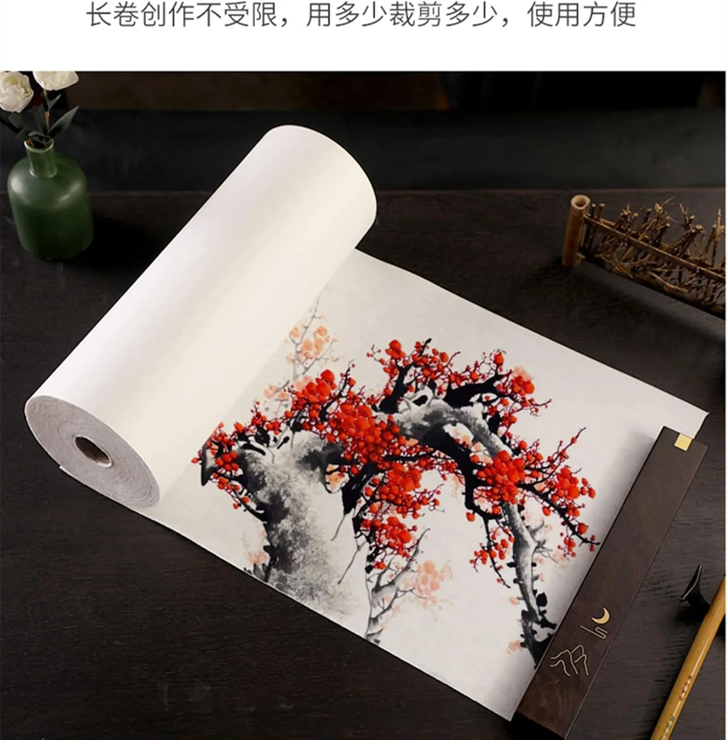 MEGREZ Roll Pack Xuan Paper Thicken Calligraphy Xuan Paper Sumi Paper for Practice Chinese Japanese, 35cm x 100m(13.8in x 328ft), Sheng(Raw) Xuan Paper, White