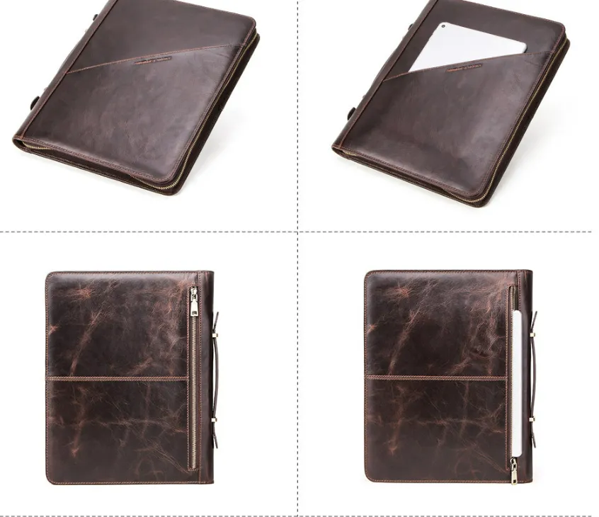 Men's Leather Portfolio iPad 12.9 Padfolio, Tablet Case, Document Folder Organizer Personalized Gift