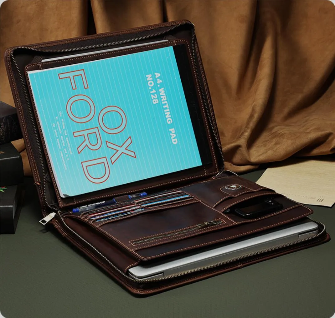Men's Leather Portfolio ,Personalized Padfolio Notebook Holder File Document Organizer, Business Briefcase for Gift/6041