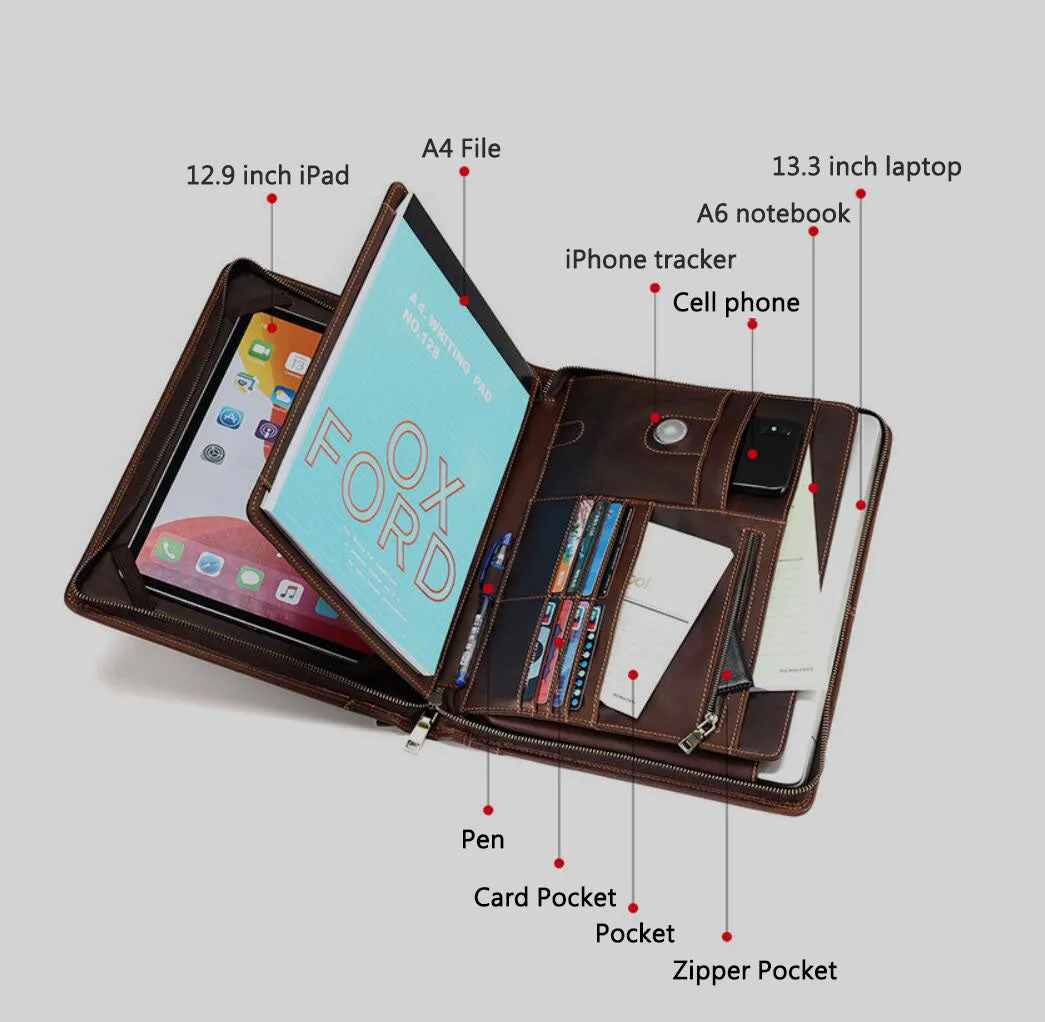 Men's Leather Portfolio ,Personalized Padfolio Notebook Holder File Document Organizer, Business Briefcase for Gift/6041
