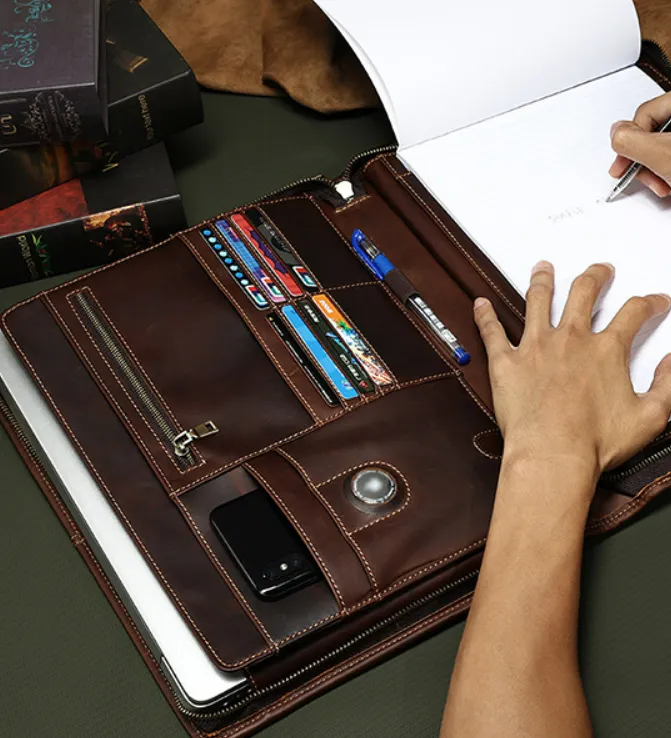 Men's Leather Portfolio ,Personalized Padfolio Notebook Holder File Document Organizer, Business Briefcase for Gift/6041
