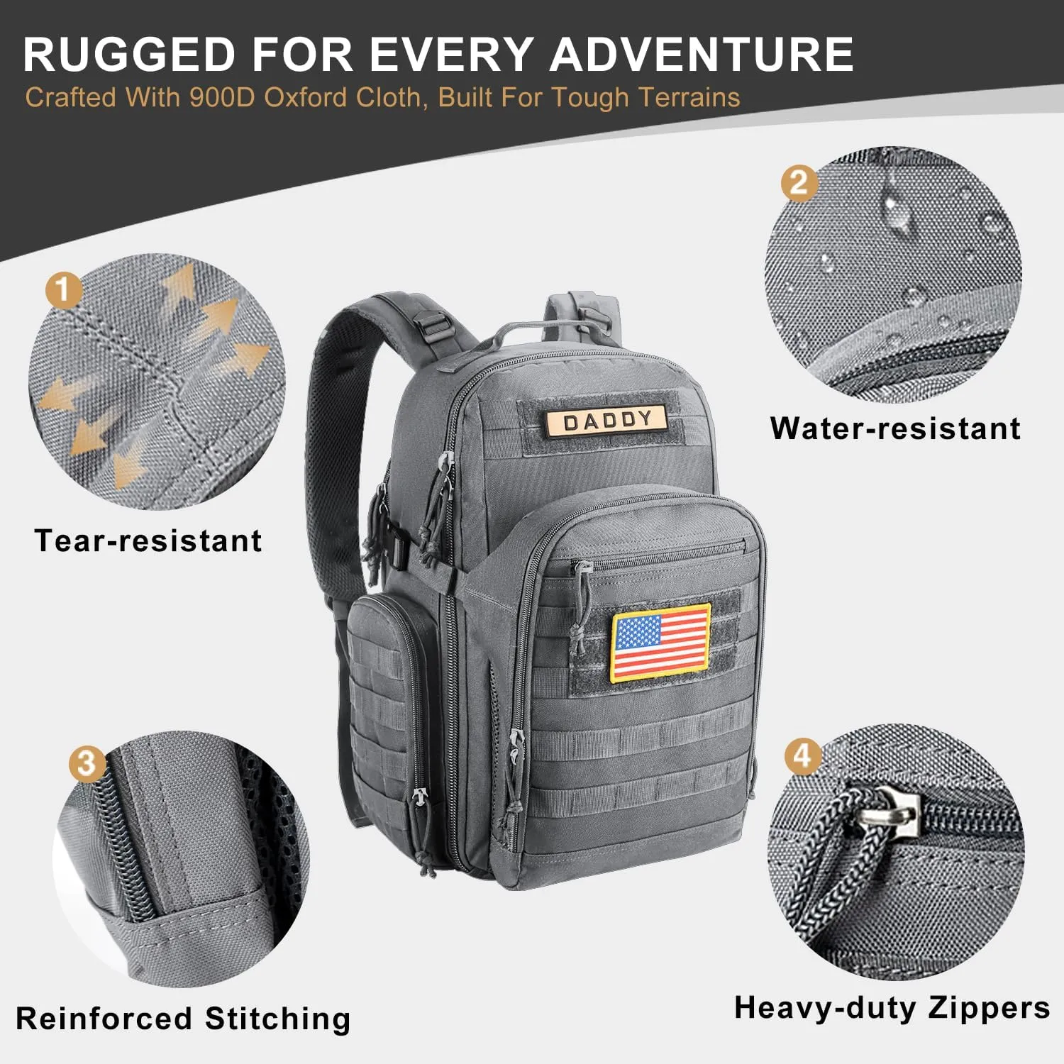 MIRACOL Military Diaper Bag for Men - Large Baby Diaper Backpack for Hiking Travel Trips Camping - Army Daddy Gear Backpack for Outdoor Enthusiast Dad Grey