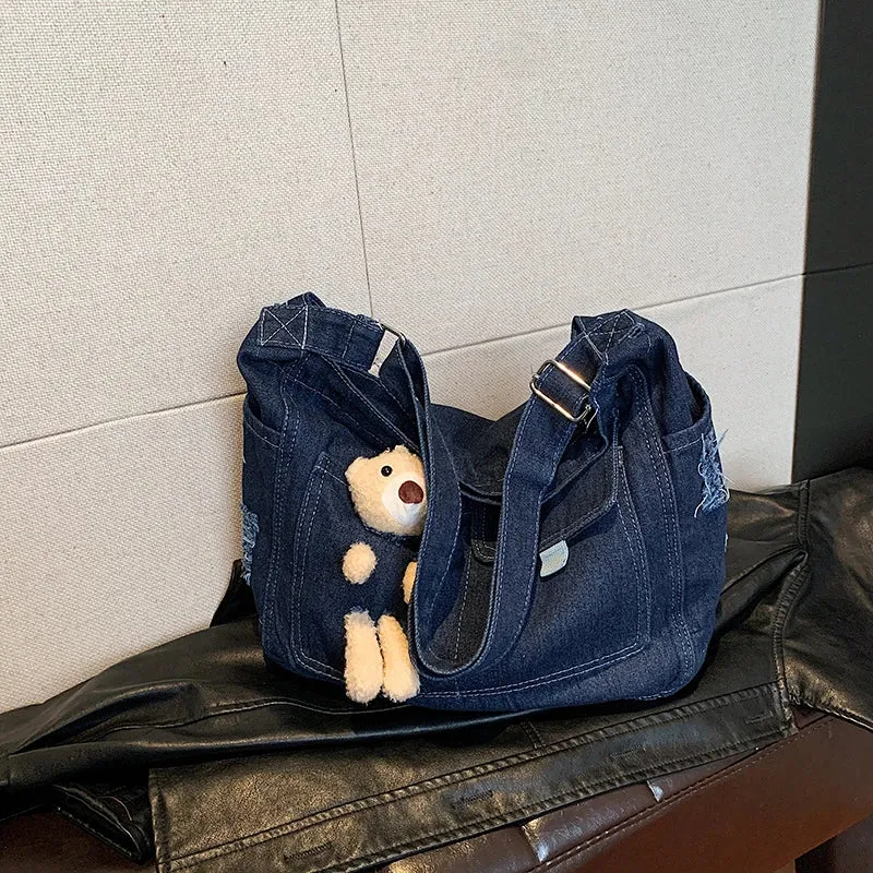 New Women's Bag High Quality Denim Zipper Trendy Shoulder Bag Hot Selling Casual Large Capacity Crossbody Bag