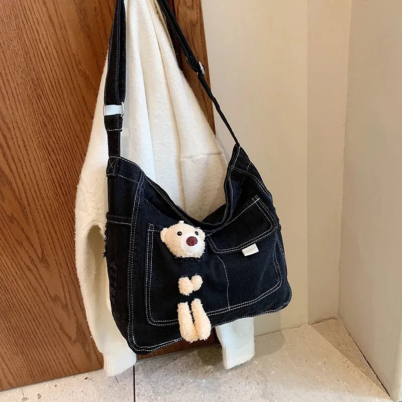 New Women's Bag High Quality Denim Zipper Trendy Shoulder Bag Hot Selling Casual Large Capacity Crossbody Bag
