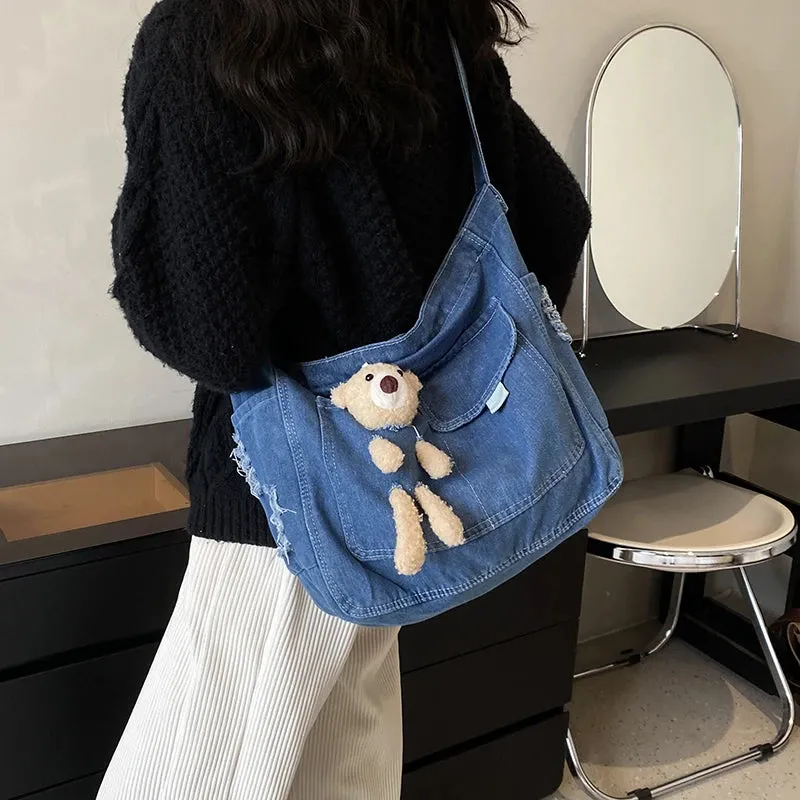 New Women's Bag High Quality Denim Zipper Trendy Shoulder Bag Hot Selling Casual Large Capacity Crossbody Bag