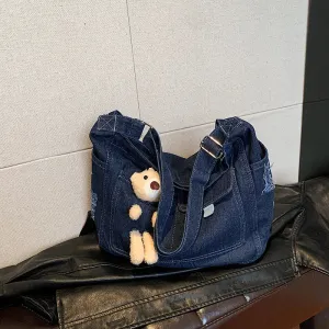 New Women's Bag High Quality Denim Zipper Trendy Shoulder Bag Hot Selling Casual Large Capacity Crossbody Bag