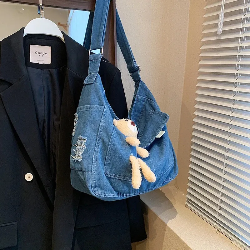 New Women's Bag High Quality Denim Zipper Trendy Shoulder Bag Hot Selling Casual Large Capacity Crossbody Bag