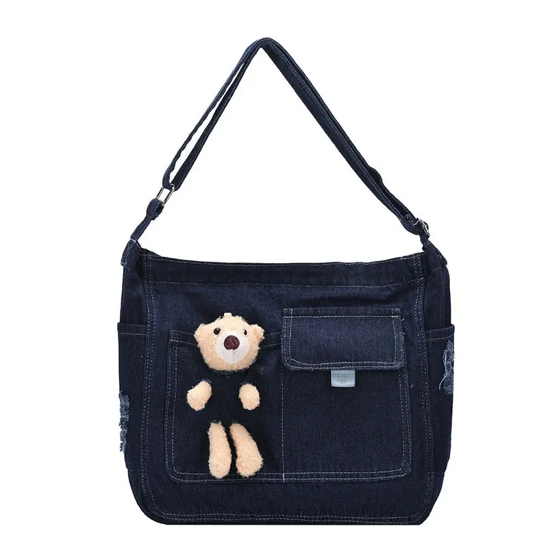 New Women's Bag High Quality Denim Zipper Trendy Shoulder Bag Hot Selling Casual Large Capacity Crossbody Bag