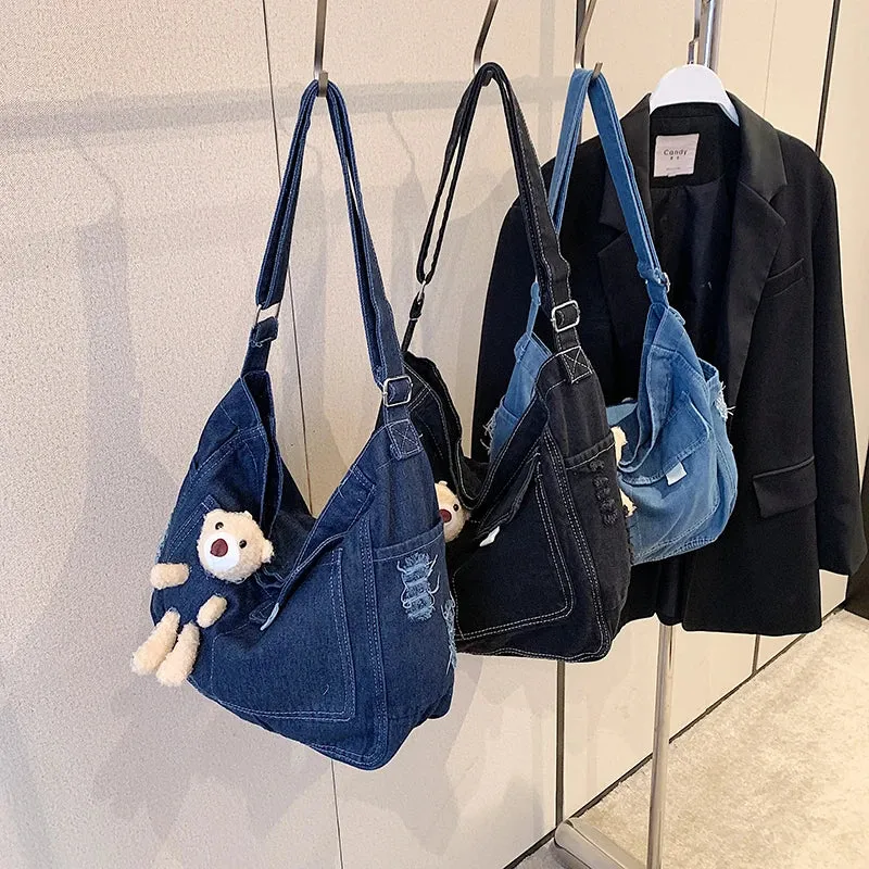 New Women's Bag High Quality Denim Zipper Trendy Shoulder Bag Hot Selling Casual Large Capacity Crossbody Bag