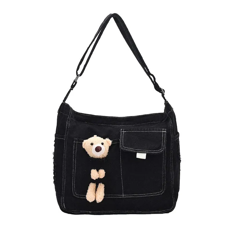 New Women's Bag High Quality Denim Zipper Trendy Shoulder Bag Hot Selling Casual Large Capacity Crossbody Bag