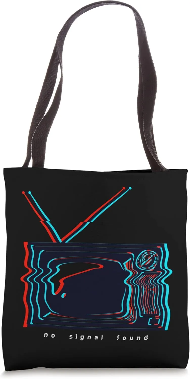 No Signal Found Retro Trippy Glypch Glitch Art TV Tote Bag