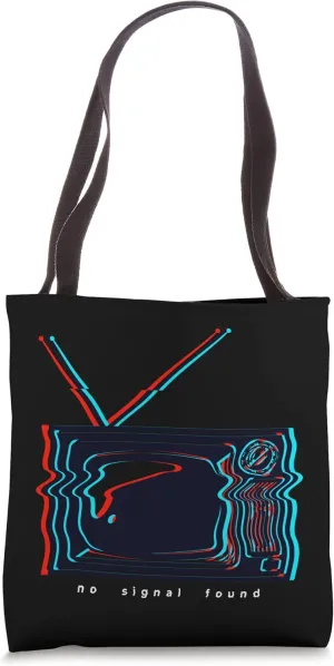 No Signal Found Retro Trippy Glypch Glitch Art TV Tote Bag