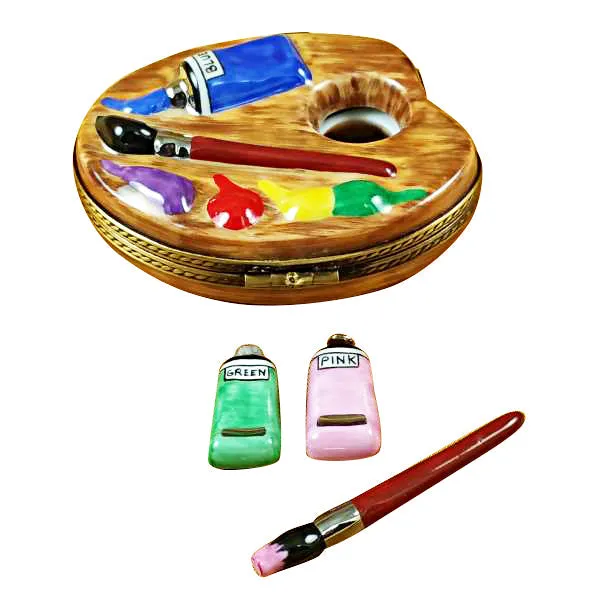 Painter's Palette with Paints Limoges Porcelain Box