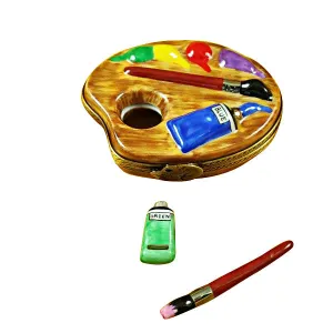 Painter's Palette with Paints Limoges Porcelain Box