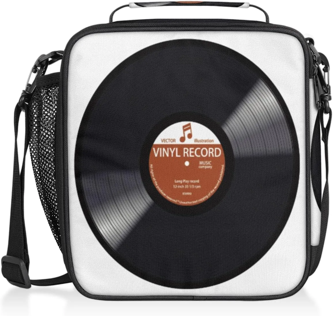 Pardick Music Record Black Kids Lunch Bag Retro Music Vinyl CD Insulated Lunch Box Mini Cooler Back to School Thermal Meal Tote Kit Bento Tote Bags Thermal Lunchbox for Boys Girls