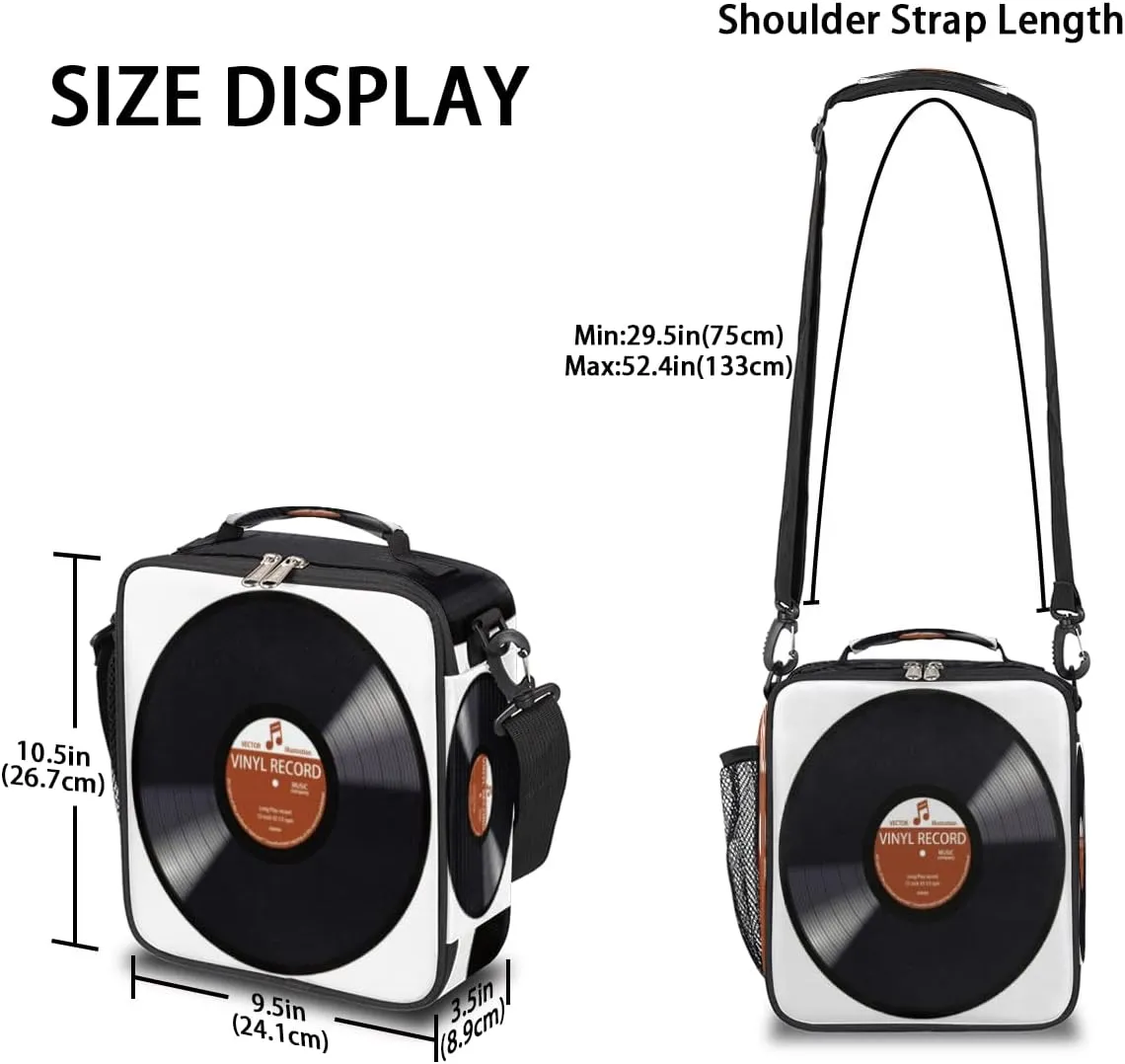 Pardick Music Record Black Kids Lunch Bag Retro Music Vinyl CD Insulated Lunch Box Mini Cooler Back to School Thermal Meal Tote Kit Bento Tote Bags Thermal Lunchbox for Boys Girls