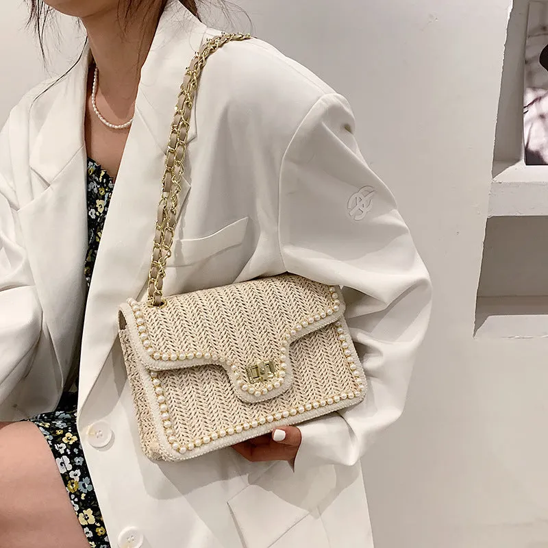 Pearl Rattan Embroidered Shoulder Bags