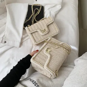 Pearl Rattan Embroidered Shoulder Bags