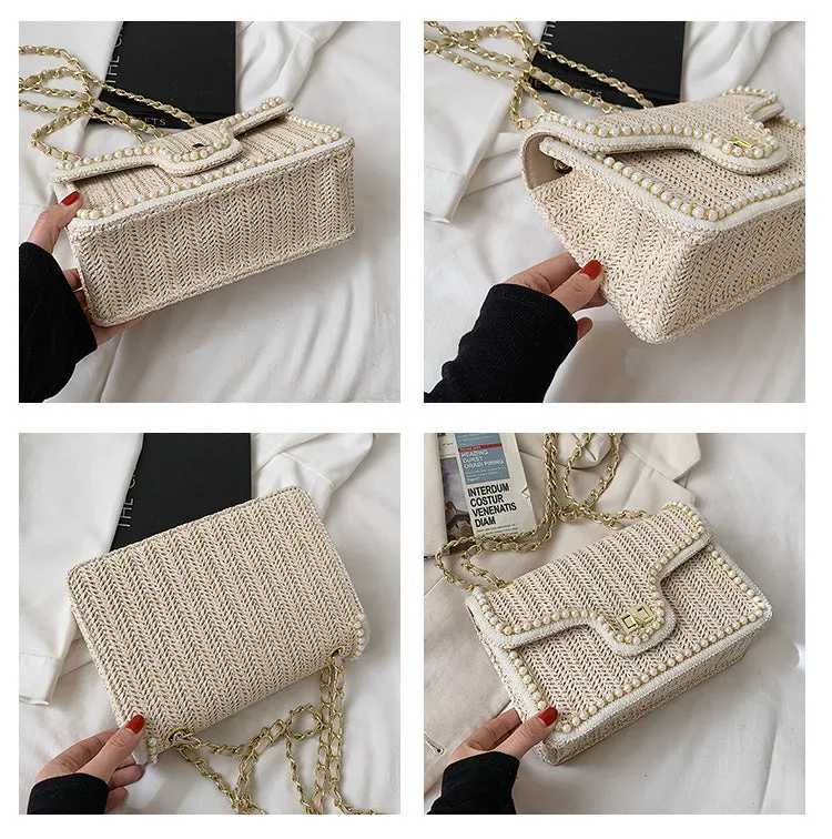Pearl Rattan Embroidered Shoulder Bags